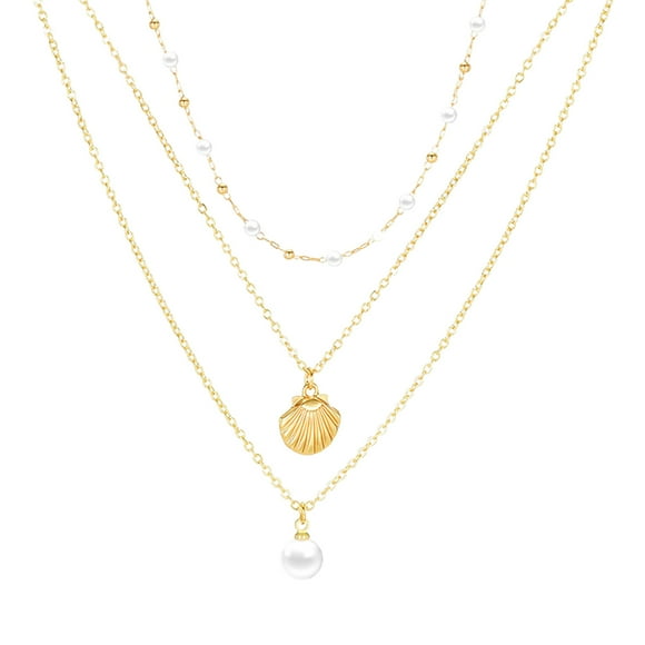 SIfdSeng Shell Pendant Gold Necklace Triple Layer Necklace Gold Necklace and Pendant Necklace Necklace for Girls Dress Matching Necklace