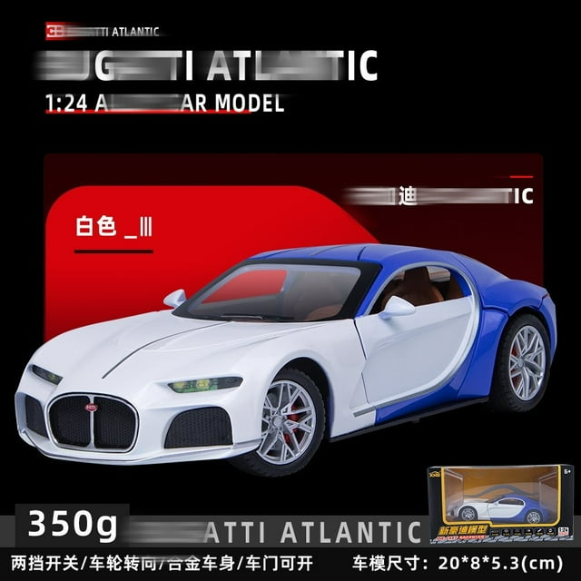 Modèle de Voiture de Sport en Alliage Atlantique 1:24 Véhicules Jouets en Métal Moulés sous Pression Modèle de Voiture Simulation Son Lumière Collection Cadeaux pour Enfants Blanc avec Boîte