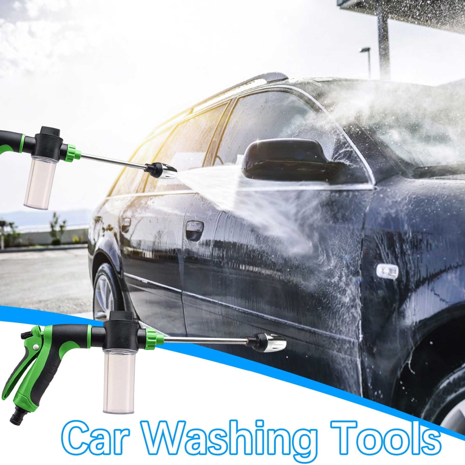 SCNOR Adjustable High Pressure Garden Hose Nozzle, Portable Car Wash Water Spray Cleaning Tool Green