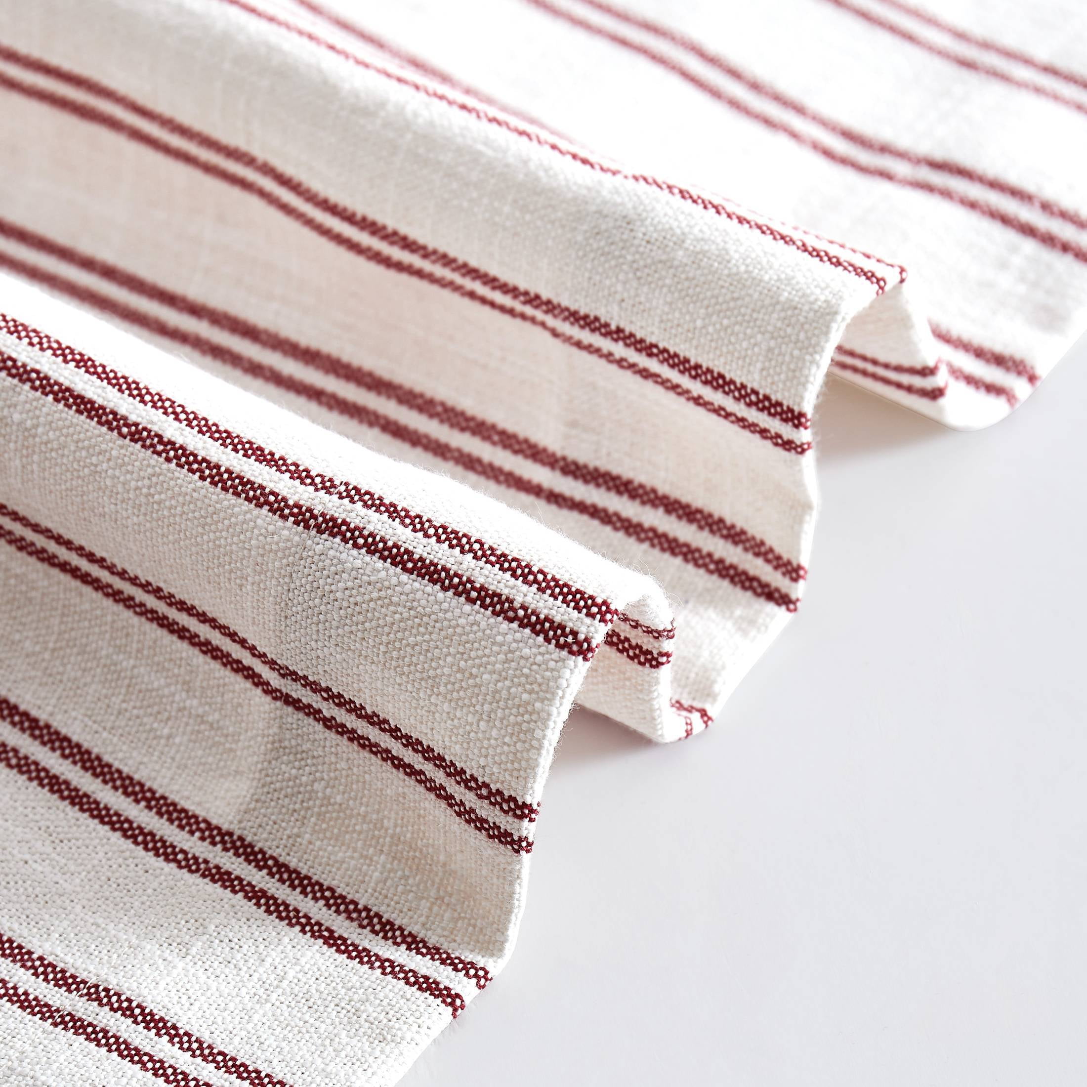 AZZCIA Red Striped Linen Semi Sheer Grommet Curtain Panels, 2 Panels, 40"W x 95"L