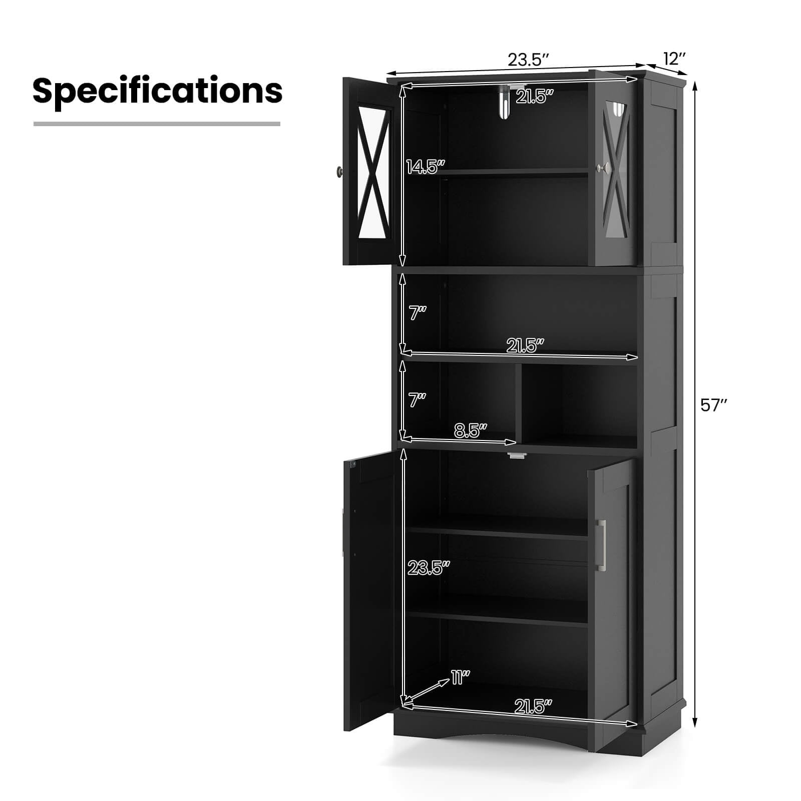 Costway Tall Bathroom Cabinet Large Floor Storage Cabinet with Acrylic Doors & 3 Cubes Black