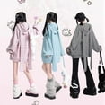 thumbnail image 7 of Kukuzhu Y2K Bunny Ear Hoodie Harajuku Kawaii Striped Zip Up Hoodie Vintage Baggy Hoodie Punk Streetwear Jackets Goth Clothes, 7 of 7