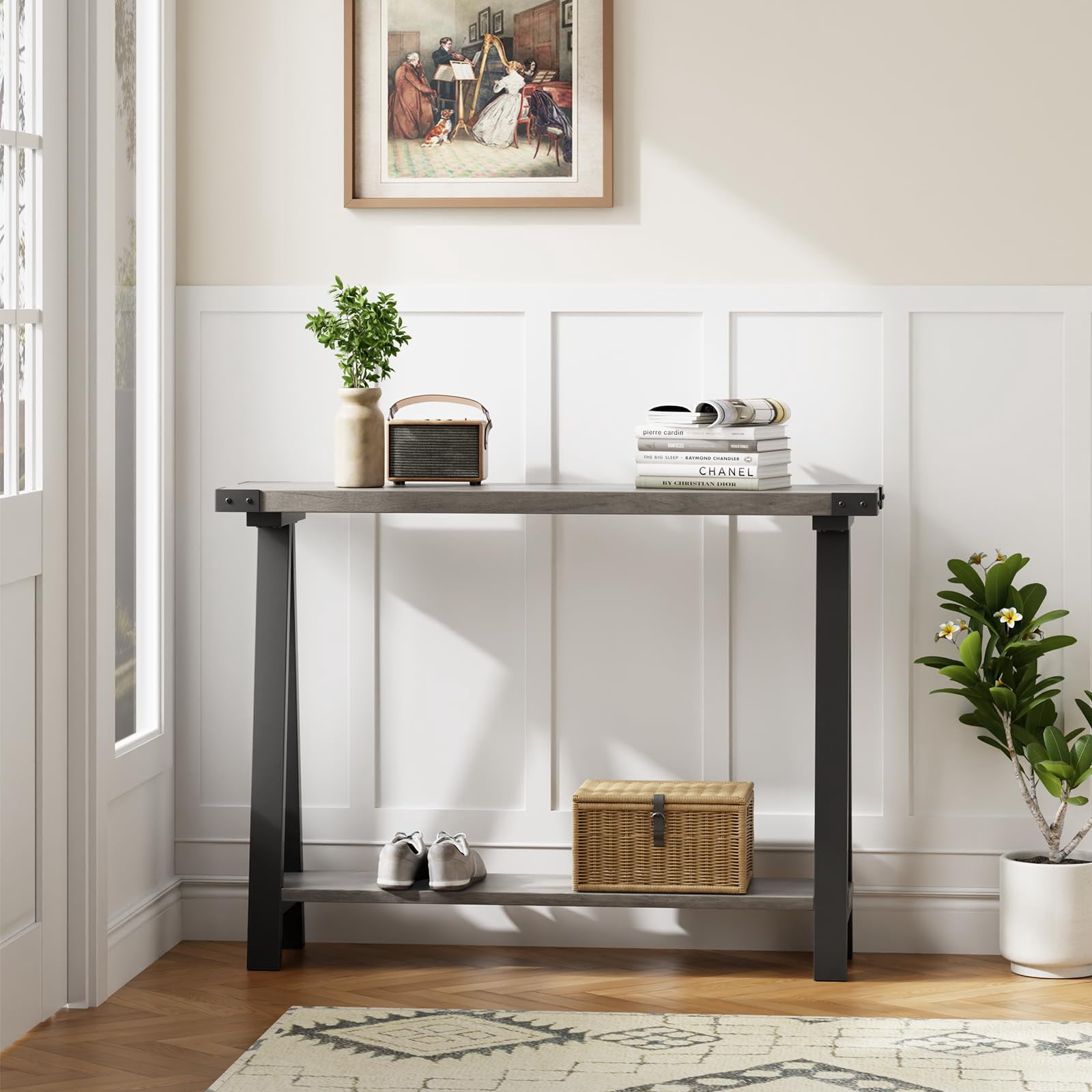 Home 43.3" Narrow Console Tables Farmhouse Console Table, Sofa Table With Storage, 2-Tier Entry Table for Living Room, Small Hallway Table, Side Accent Table, Entrance Tables for Front Door