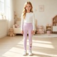 thumbnail image 2 of SGMVNU Girls' High Waisted Leggings Heart Prints Full Length Soft Stretch Tights Pants for Yoga Gym Sports, Size 4-5 Years, Light Purple, 2 of 5