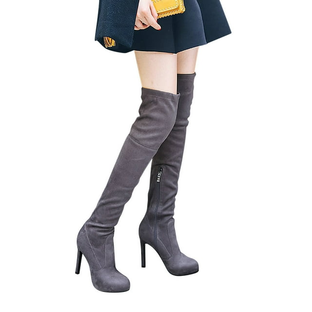 LSLJS Fall/Winter Large Suede High Heel Over Knee Long High Tube Elastic Boots, Women's High-Heels Over-the-Knee Boots