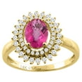 thumbnail image 1 of 14K Yellow Gold Natural Pink Sapphire Ring Oval 8x6 mm Double Halo Diamond Accents, size 5, 1 of 3