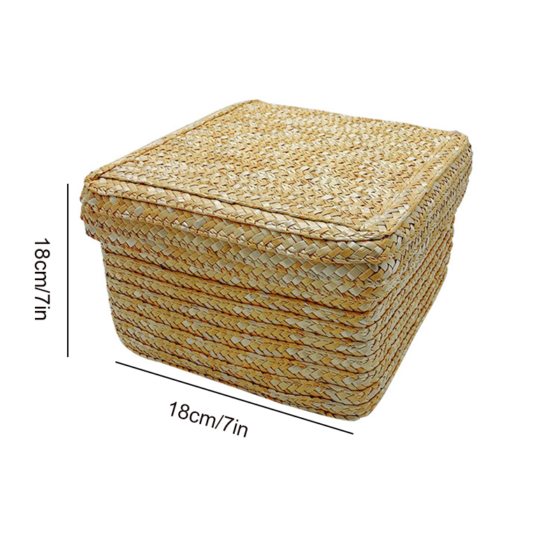 Woven Straw Storage Baskets with Lid Rattan Snack Container