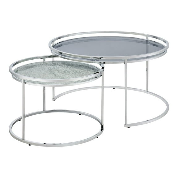 Furniture of America Belmont Metal 2-Piece Nesting Table in Chrome and Gray