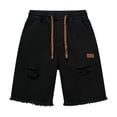 thumbnail image 5 of LEKWK Denim Shorts for Men Distressed Loose Fit Bermuda Mid Rise Elastic Waist Drawstring Shorts with Pockets Streetwear Casual Shorts Summer Outfits Black M, 5 of 5
