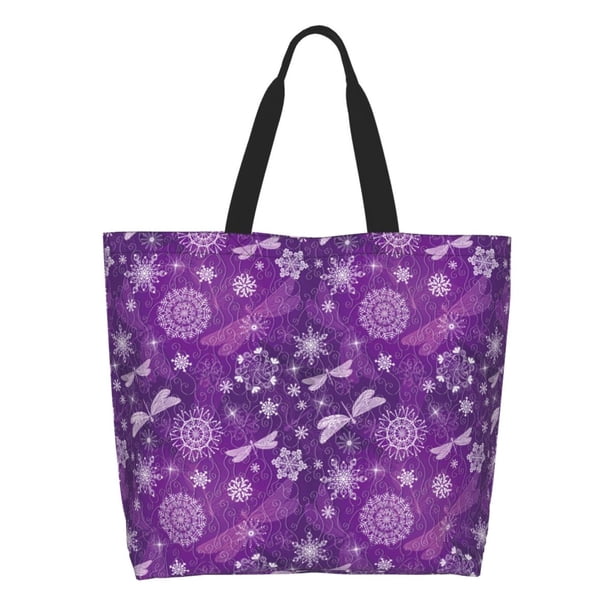 Disketp Purple Snowflakes Bolsa Tote Estampada para Mujer, Bolso de Hombro y de Mano para Compras y Viajes