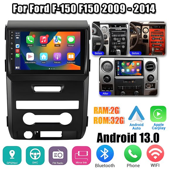 2+32G Android 13 Car Stereo Radio for Ford F-150 F150 2009-2014, 9'' HD Touch Screen with Wireless Apple CarPlay Android Auto, AHD Backup Camera, Mirror Link, GPS, WiFi, FM RDS