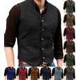 thumbnail image 4 of Solovedress Hunting Tweed Waistcoats Mens Herringbone Suit's Vest Wedding Vintage Wool Retro Travel Slim(Light Navy,S), 4 of 5