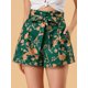 thumbnail image 2 of Pantalones cortos Allegra K bolsa de papel cintura alta pajarita mujer Verde-Floral XL, 2 of 6