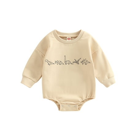 

Frobukio Toddlers Baby Girls Boys Fall Romper Cartoon Dinosaur Print Crew Neck Long Sleeve Snaps Sweatshirt Jumpsuit Beige 6-12 Months