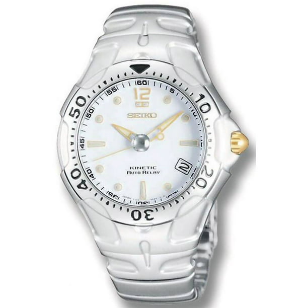 Seiko Men's SMA033 White Dial Steel Bracelet Kinetic Auto Relay Watch -  