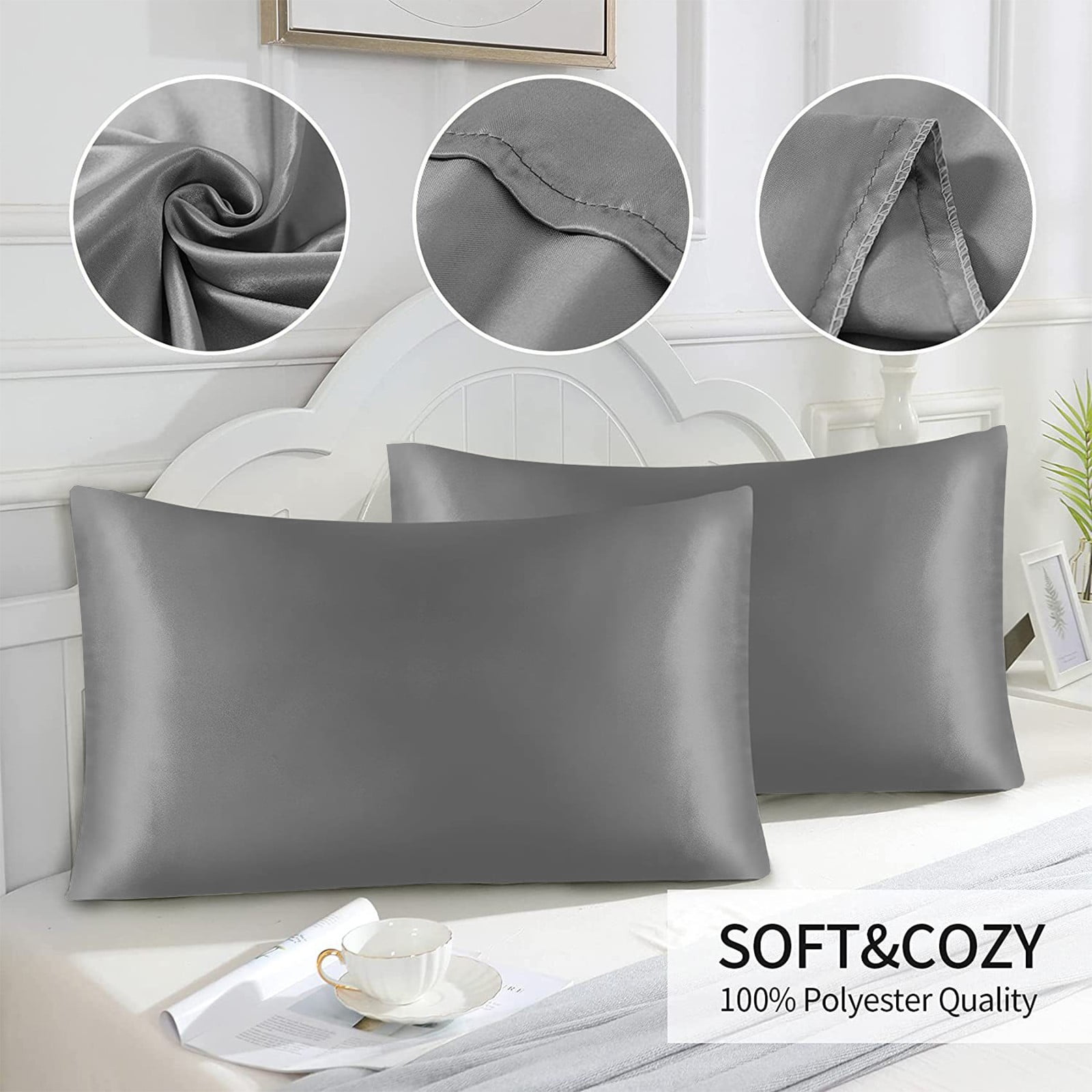 4Pcs Silk Pillowcase for Hair and Skin,Mulberry Silk Pillow Cases Standard Size,Soft Breathabl Cooling Sleep Both Sides Natural Silk Satin Pillow Covers with Hidden Zipper,Gifts for Women Men