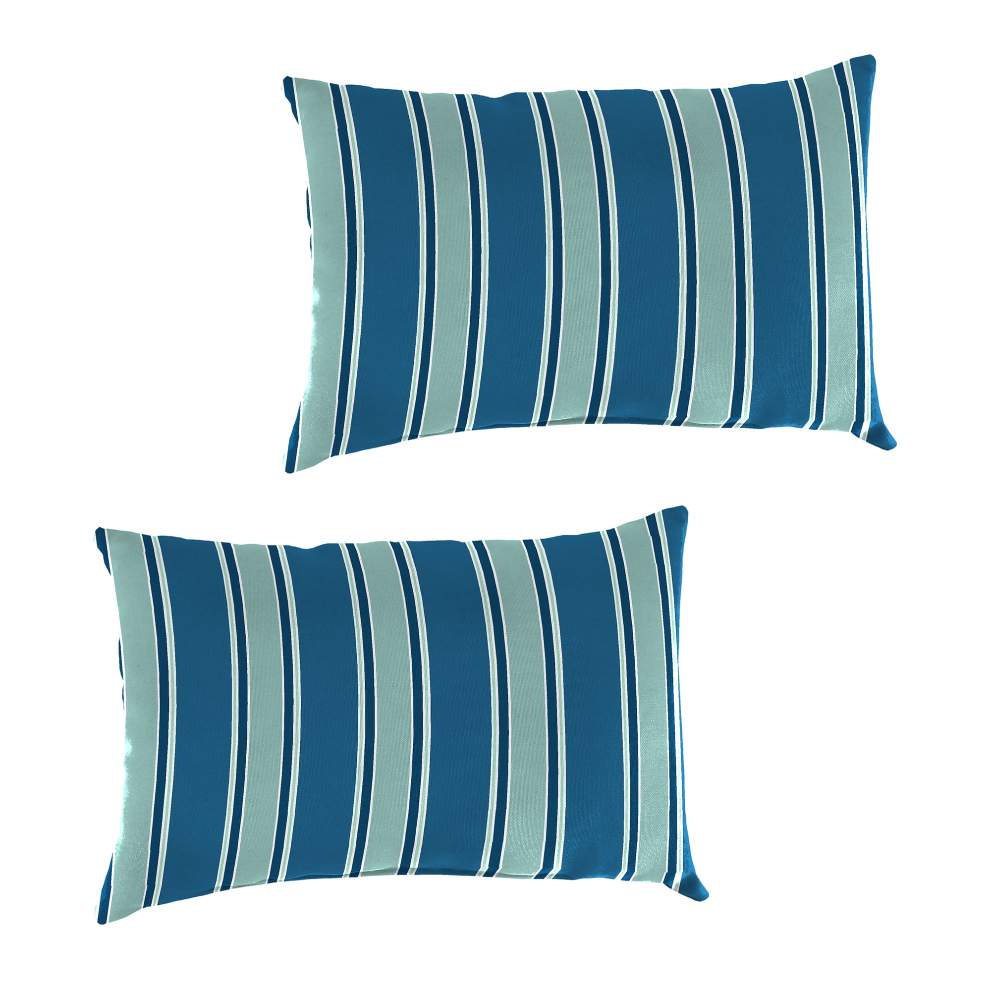 Jordan Manufacturing 12" x 18" Sanders Puff Blue and Gray Green Stripe Rectangular Outdoor Lumbar Throw Pillow (2 Pack)