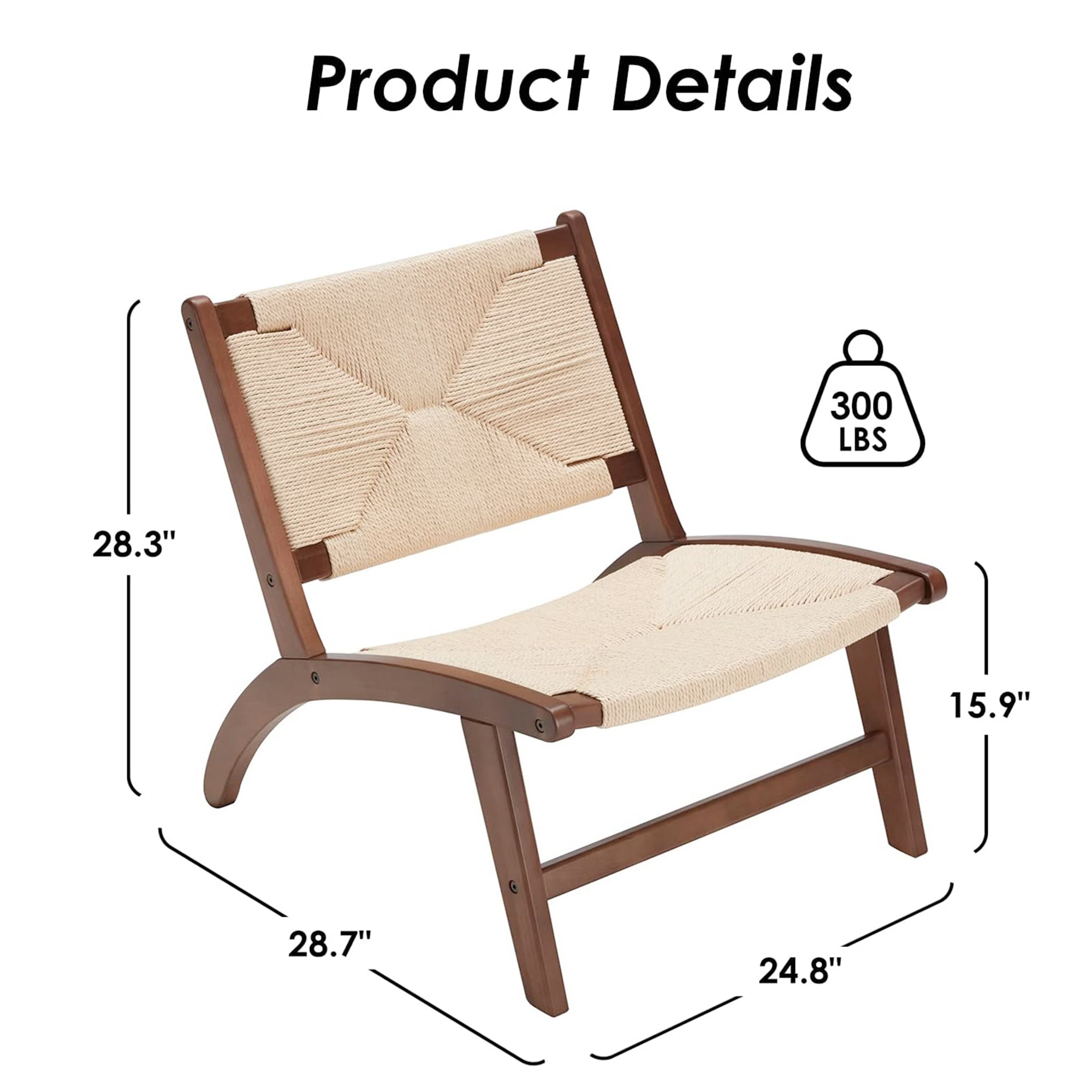 MAYEERTY Modern Boho Accent Chair, Scandinavian Beech Wood, Braided Jute Woven Seat & Back, Light Amber-Beige