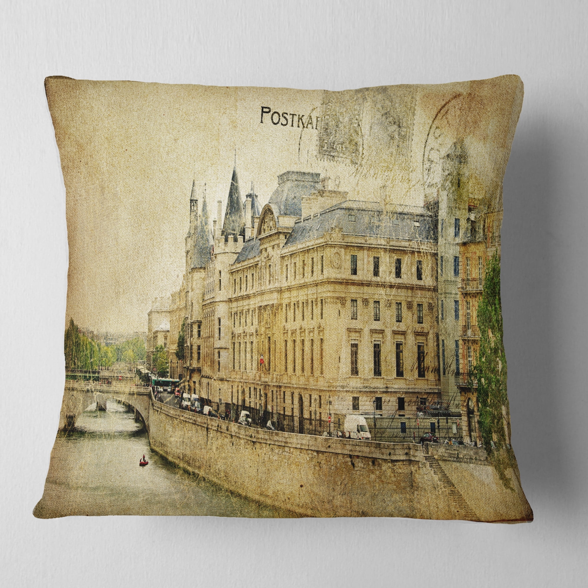 Designart Old Parisian Cards - Abstract Throw Pillow - 18x18