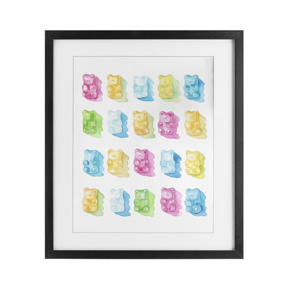 Pastel Candy Bears Collection Black Framed Print Under Glass, design by Lil' Rue