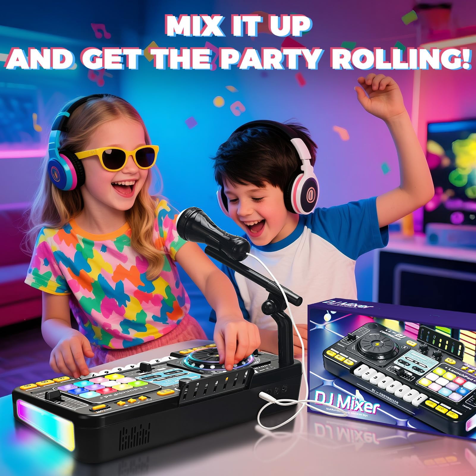 Kids DJ Set with DJ Table, DJ Mixer, Piano Keys & Turntable, Music Instruments for Boys Girls Ages 3-5 Birthday Gifts