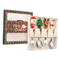 thumbnail image 1 of Juego de 4 tenedores y cucharas navideños para Navidad, vajilla navideña, cucharas de té, cubiertos caja verde plateada, 1 of 8