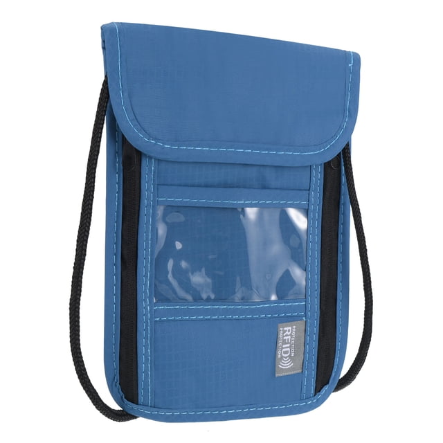 Unique Bargains Neck Wallet Travel Pouch, Passport Holder RFID Blocking Neck Pouch, Dark Blue