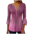 thumbnail image 2 of 3/4 Sleeve T Shirts For Women,Women's Casual 3/4 Sleeve T-Shirts V Neck Cute Tunic Tops Basic Tees Blouses Loose Fit Business Work Tee Top Zeagoo Pink A M, 2 of 5
