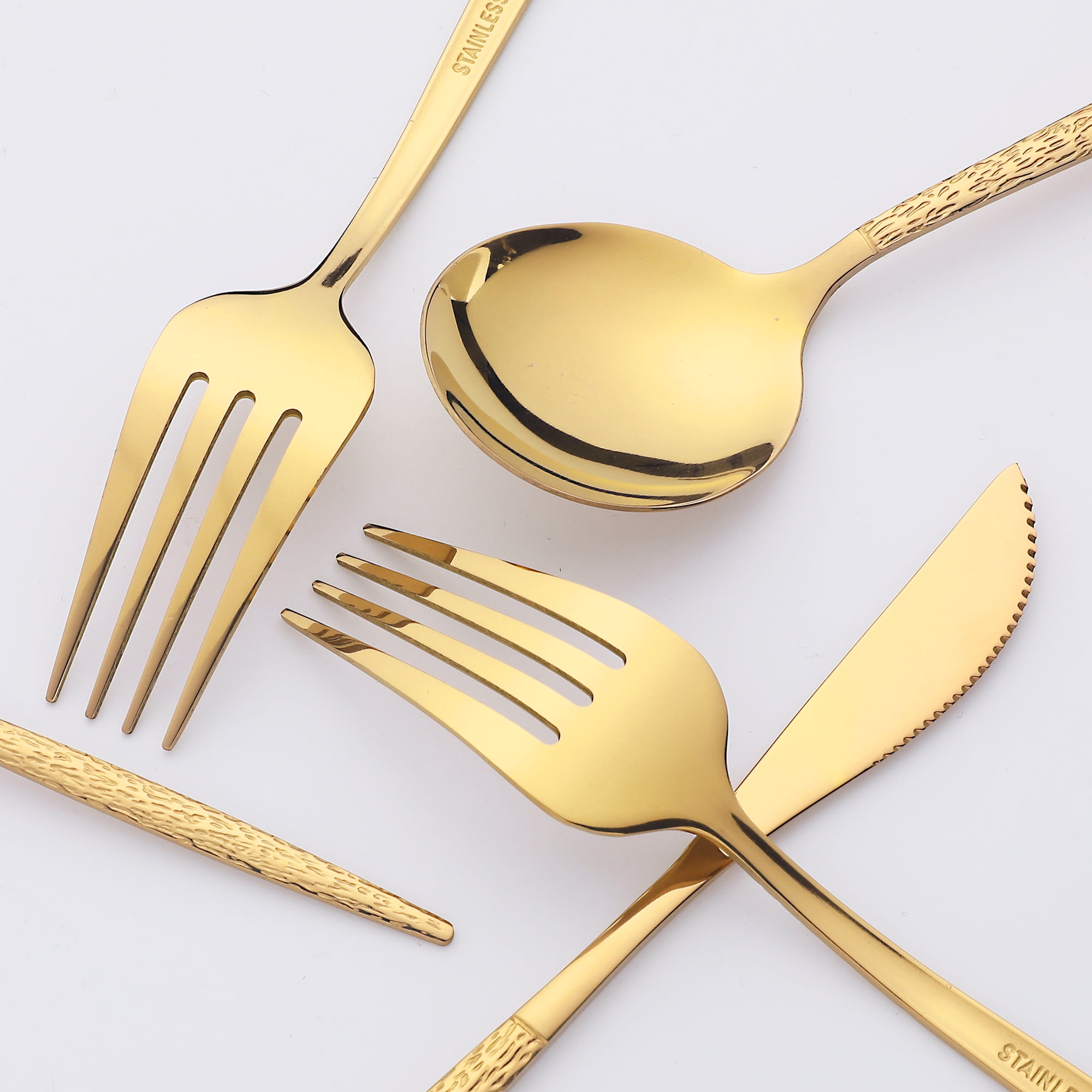Unique Bargains Stainless Steel Flatware Set Gold 24 Pcs