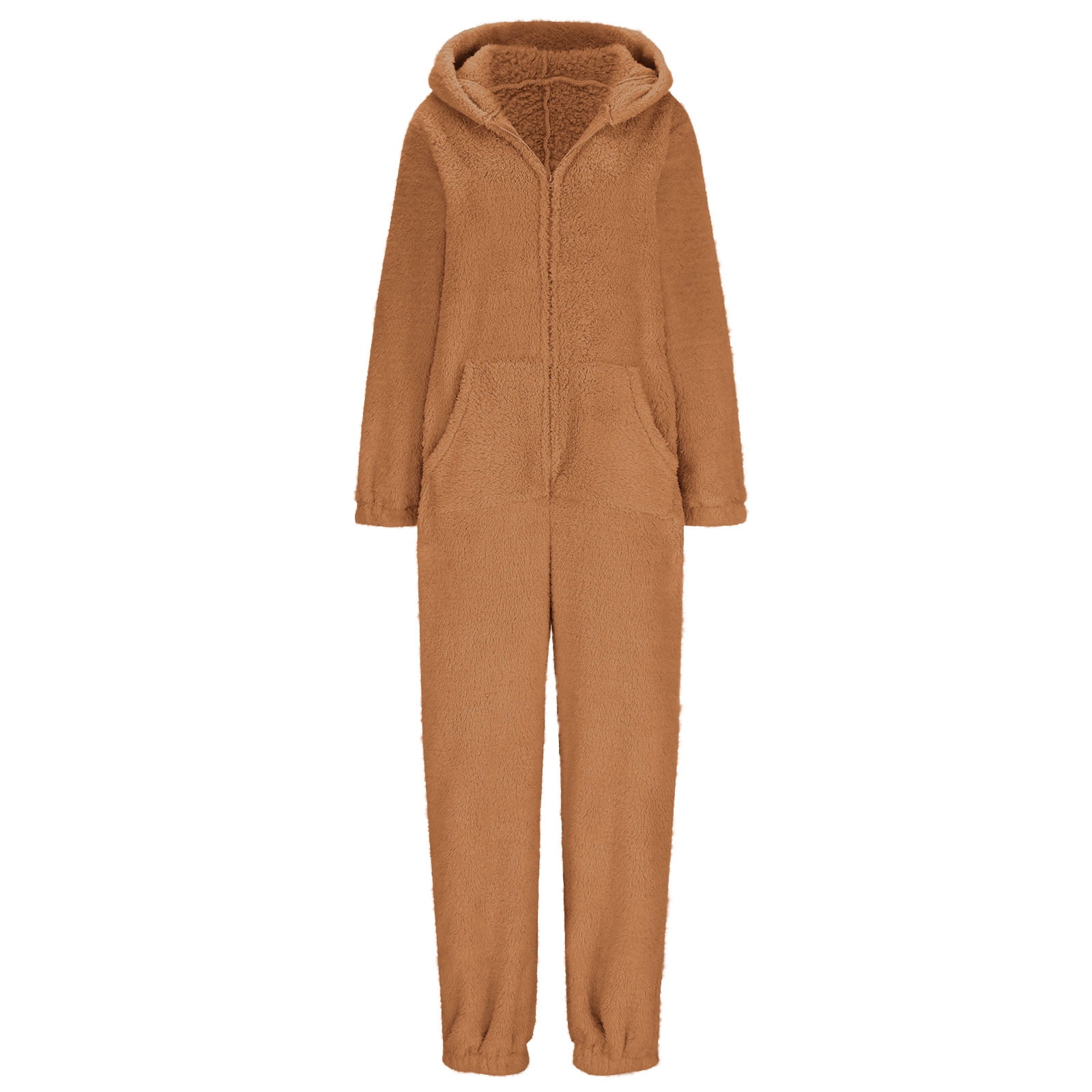 FNFYFH Fleece Onesie Pajamas for Women Fuzzy Sherpa Hooded Romper One Piece Winter Sleepwear Flannel Pajama Jumpsuit