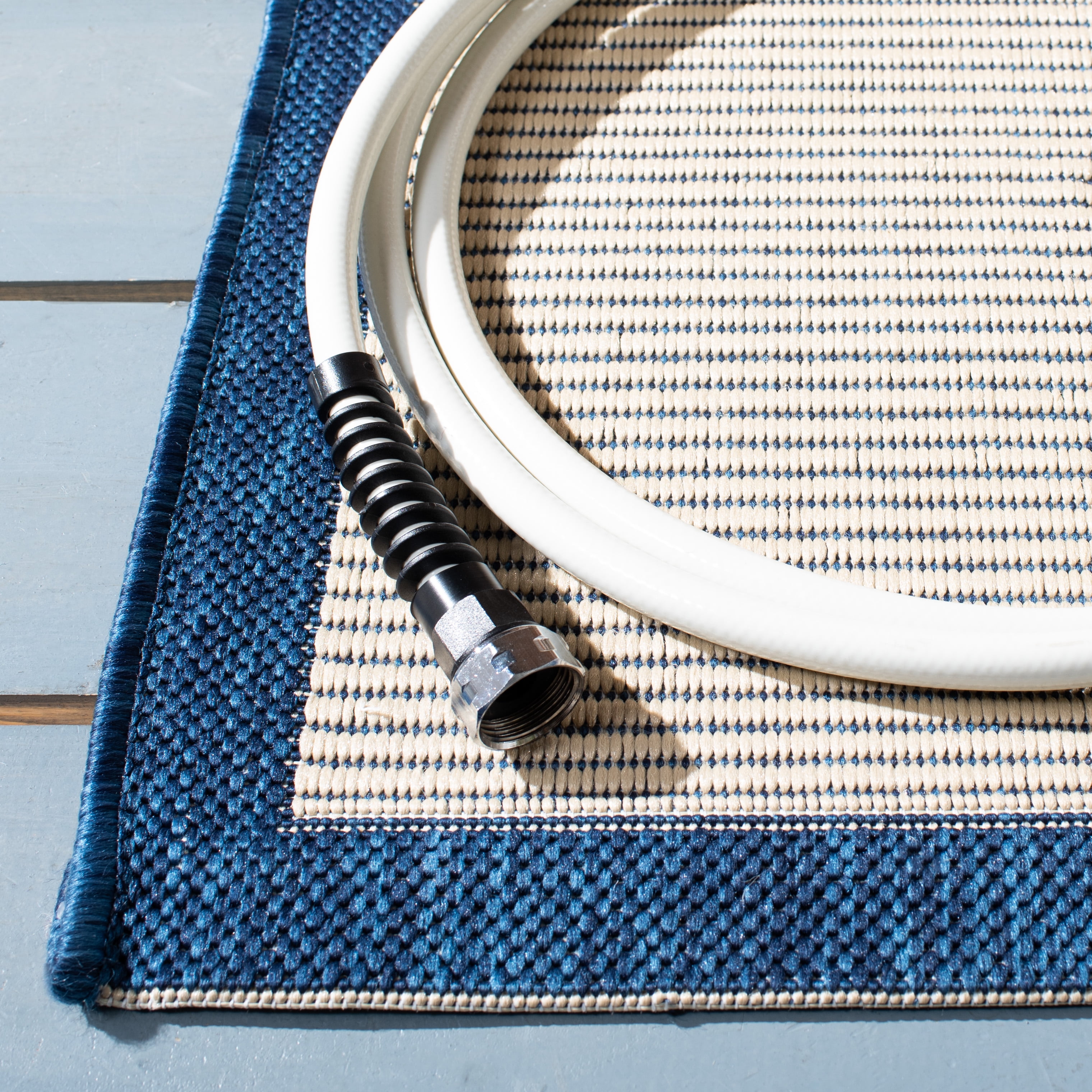 Safavieh Courtyard Justine Bordered Indoor/Outdoor Area Rug, Navy/Beige, 10' x 14'