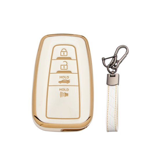 Xotic Tech White TPU Full Seal Protect Smart 4-Button Anti-dust Key Fob Cover Holder Shell w/Keychain Compatible with Toyota Camry RAV4 C-HR Avalon Corolla Highlander Kluger Prius Prime PHV 86 / GT86
