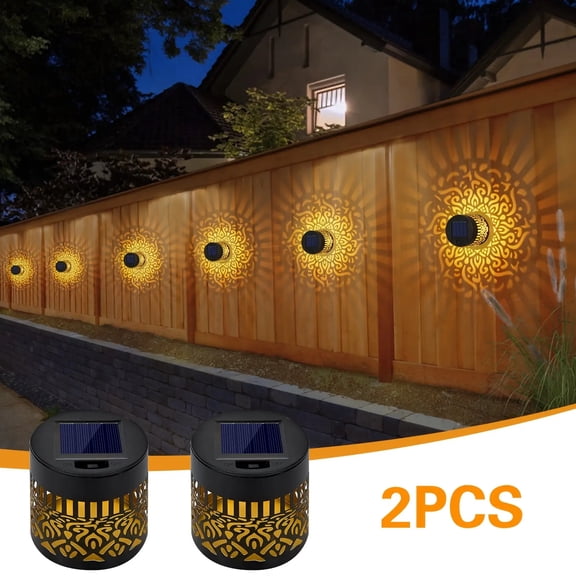 2 6Pack Solar Mandala Fence Lights, Metal LED Deck Step Wall Lights, IP65 Waterproof, Decorative Solar Lamps for Garden Column, Patio, Yard, Backyard Christmas Decor