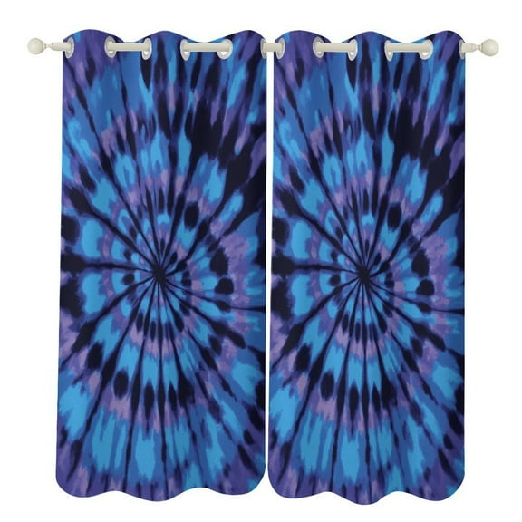 Tie-Dye Blue Swirl Pattern Blackout Curtains Window Drapes Room Darkening Thermal Insulated Grommets Blackout Curtains, for Living, Dining, Bedroom,2 Panels
