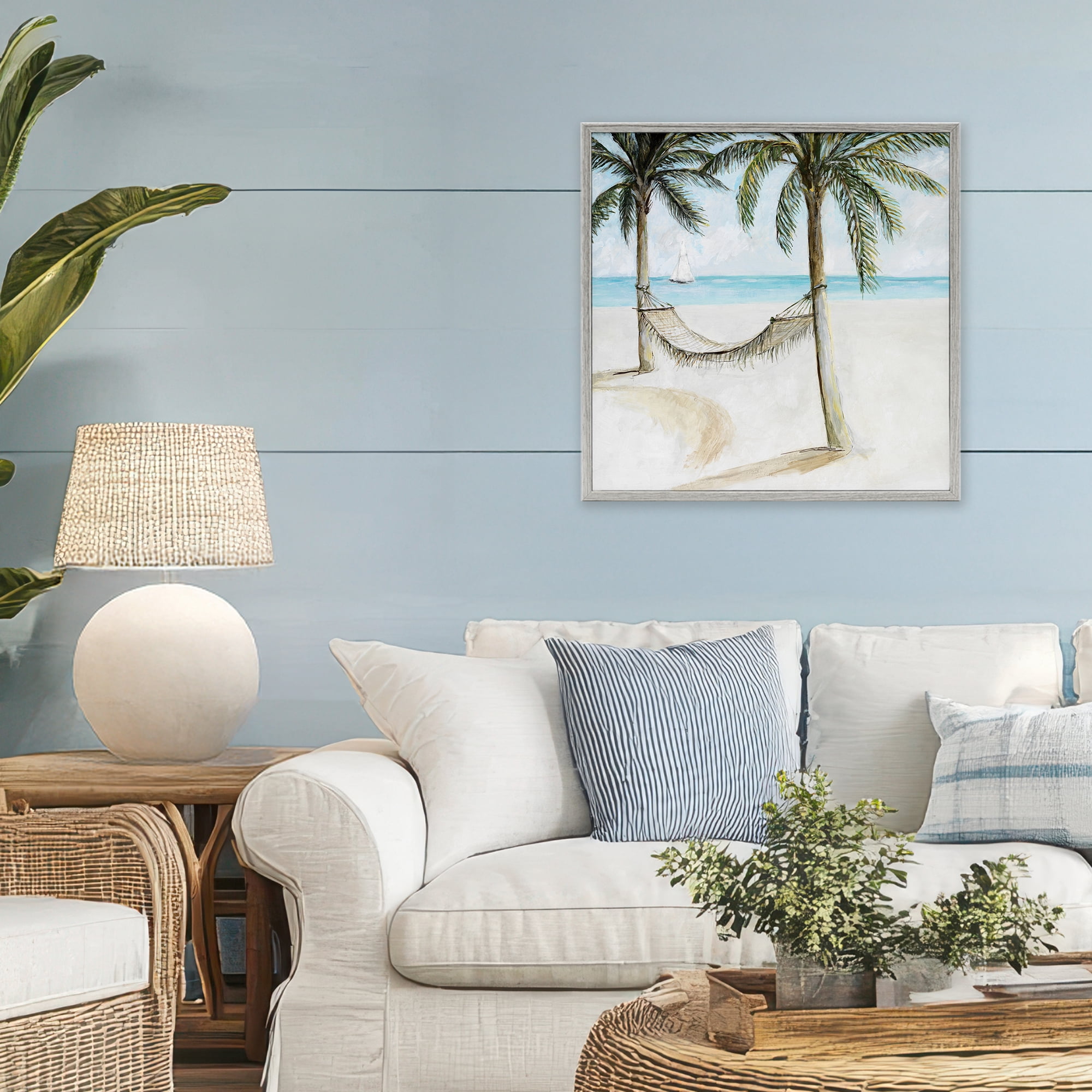 Stupell Industries Beach Hammock Coastal Scene Gray Framed Giclee Art, design by Lorenzo Collective