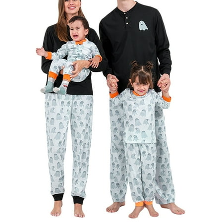 

Huakaishijie Family Matching Halloween Pajamas Set Holiday Ghost Sleepwear PJS Set for Couples and Kids