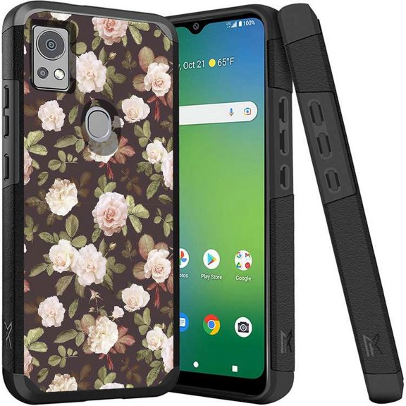 ANJ  Shockproof Dual Layer Slim Hard Case   Tempered Glass Cover Compatible with Icon 5, AT&T Motivate 4 - Classic Roses