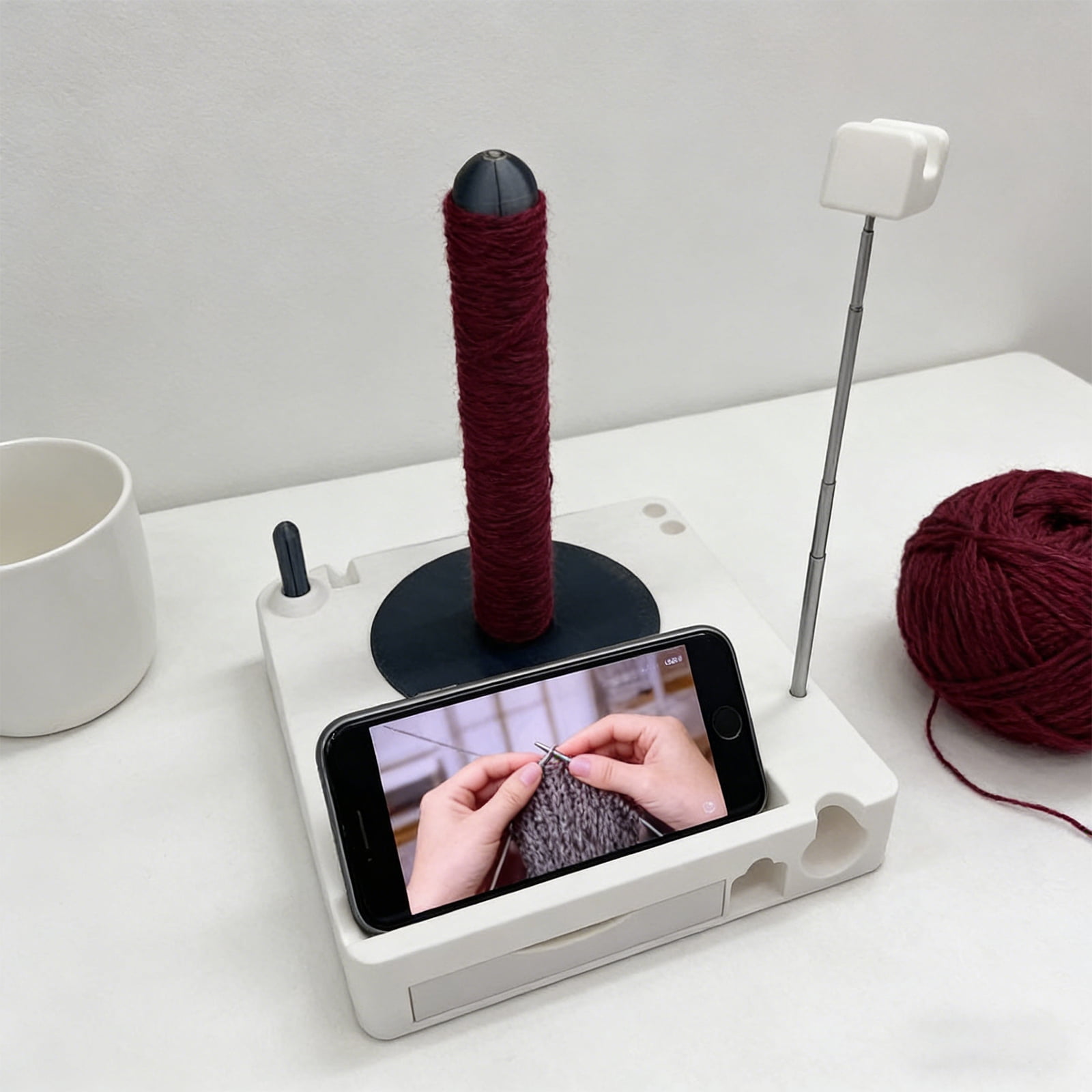 Yarn Winder, Electric Yarn Ball Winder for Crocheting, Crochet Caddy with Phone Stand, Compact Yarn Cake Winder with Strong Tension Stepless Speed, Automatic Yarn Spinner Wool Winder
