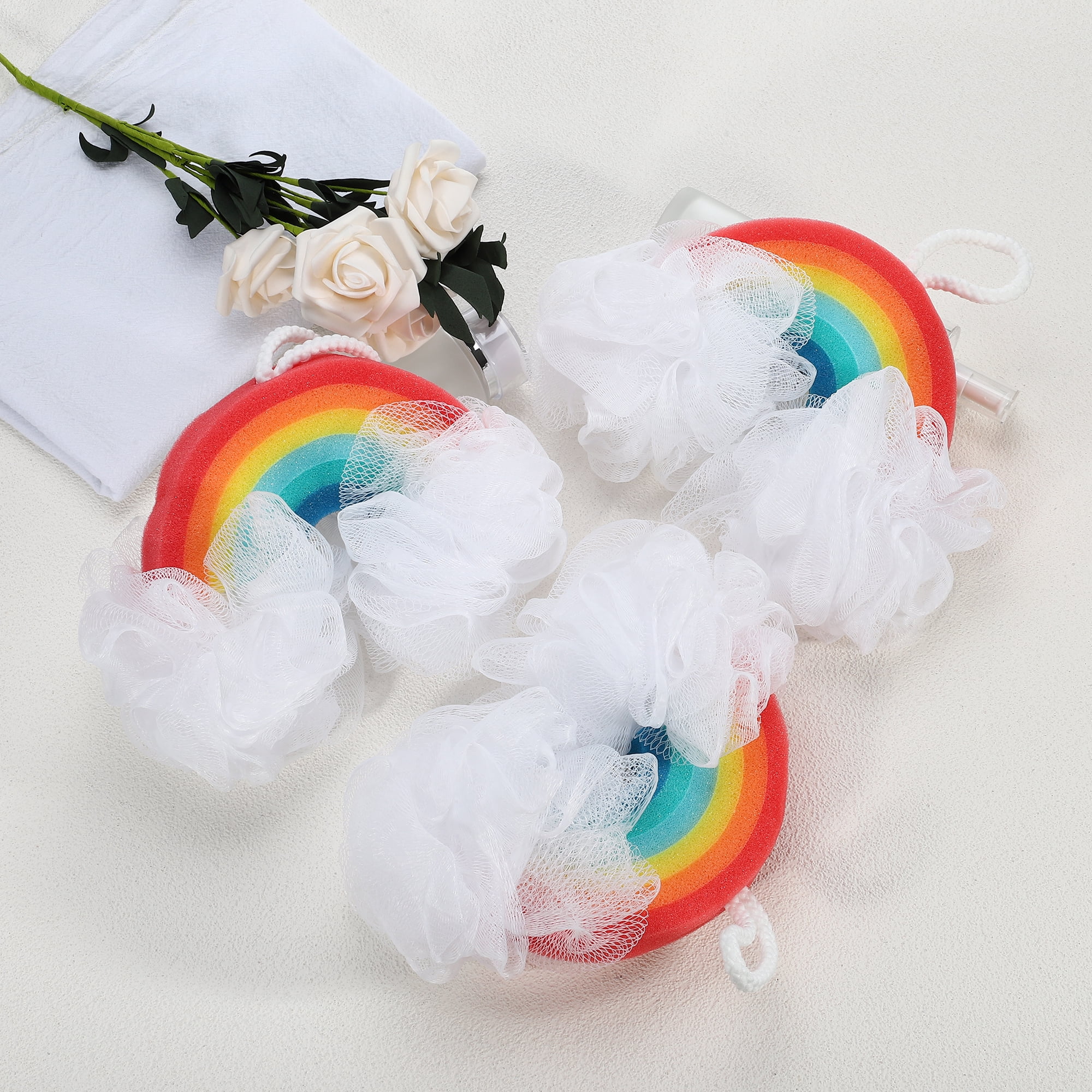 Unique Bargains Cartoon Bath Loofah Sponge 8.86"x5.12"x3.74" Assorted Color 3 Pcs