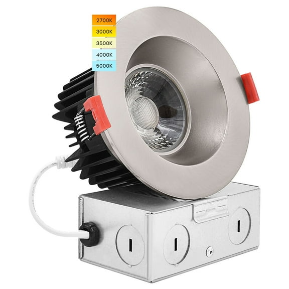 Luxrite 4 Inch LED Recessed Light, 15W, 5 CCT Tunable, 1100 Lumens, 40 Spotlight, Dimmable, Wet Rated, Brushed Nickel