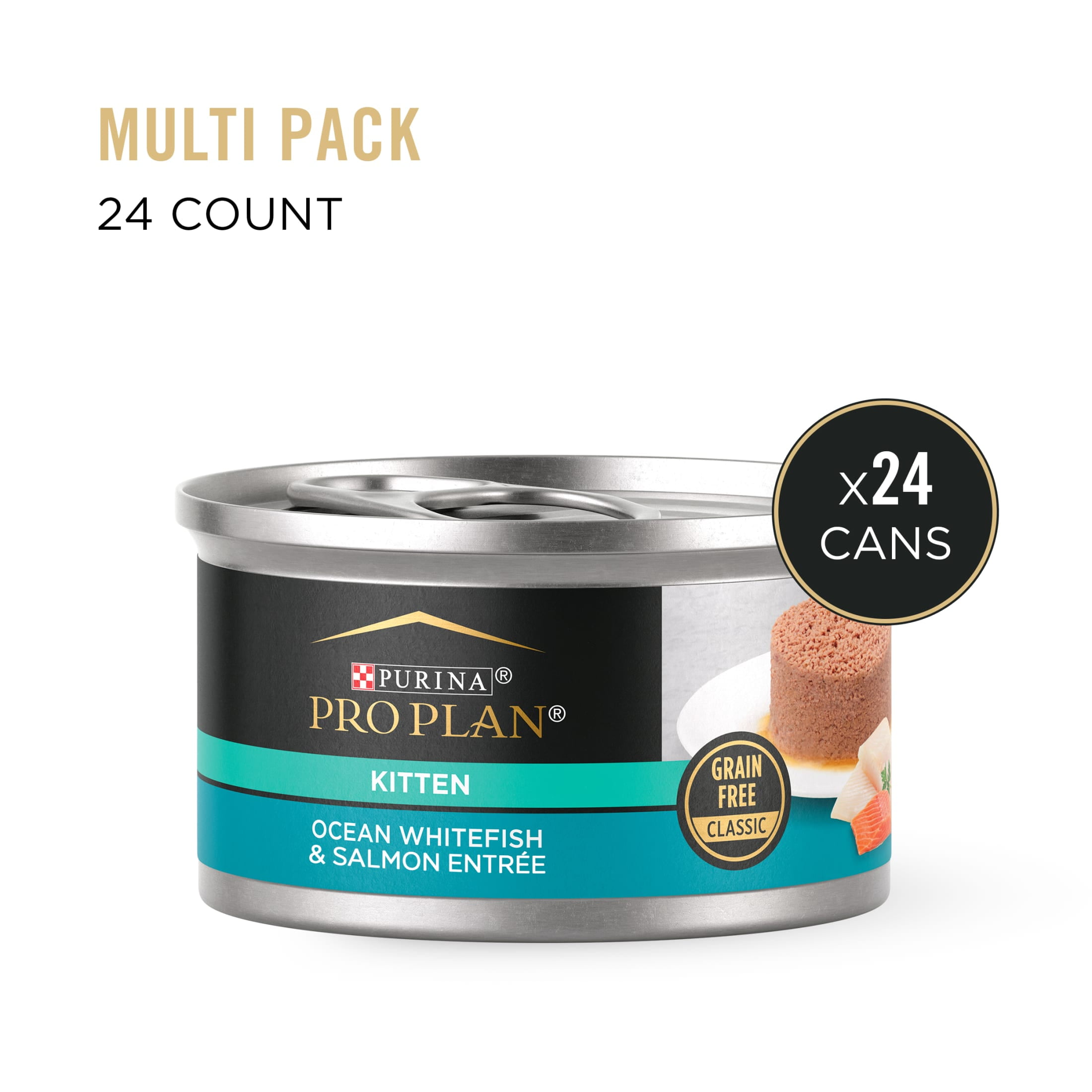 Purina Pro Plan, Grain-Free Ocean Whitefish and Salmon, Wet Kitten Food, 3 oz Cans, 24 Pack
