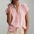 thumbnail image 6 of LEKODE Womens Linen Tops Cotton Gauze Tops Plain Workout Tops Peasant Blouses Loose Fit Tunic Short Sleeve Shirts Solid Summer Tops Bohemian Tops for Women Pink Xl, 6 of 7
