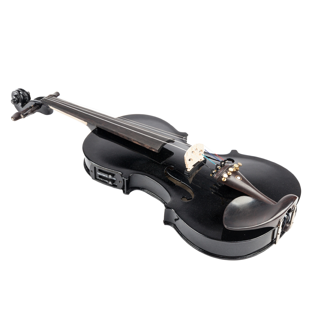 GV102 4/4 Solid Wood EQ Violin Case Bow Violin Strings Shoulder Rest Electronic Tuner Connecting Wire Cloth Black