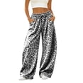 thumbnail image 2 of Women Leopard Sweatpants Baggy Wide Leg Pants Fall Y2K Lounge Sweat Pants with Pockets,Straight Leg, Pull on, Gym,Gray,XL, 2 of 10