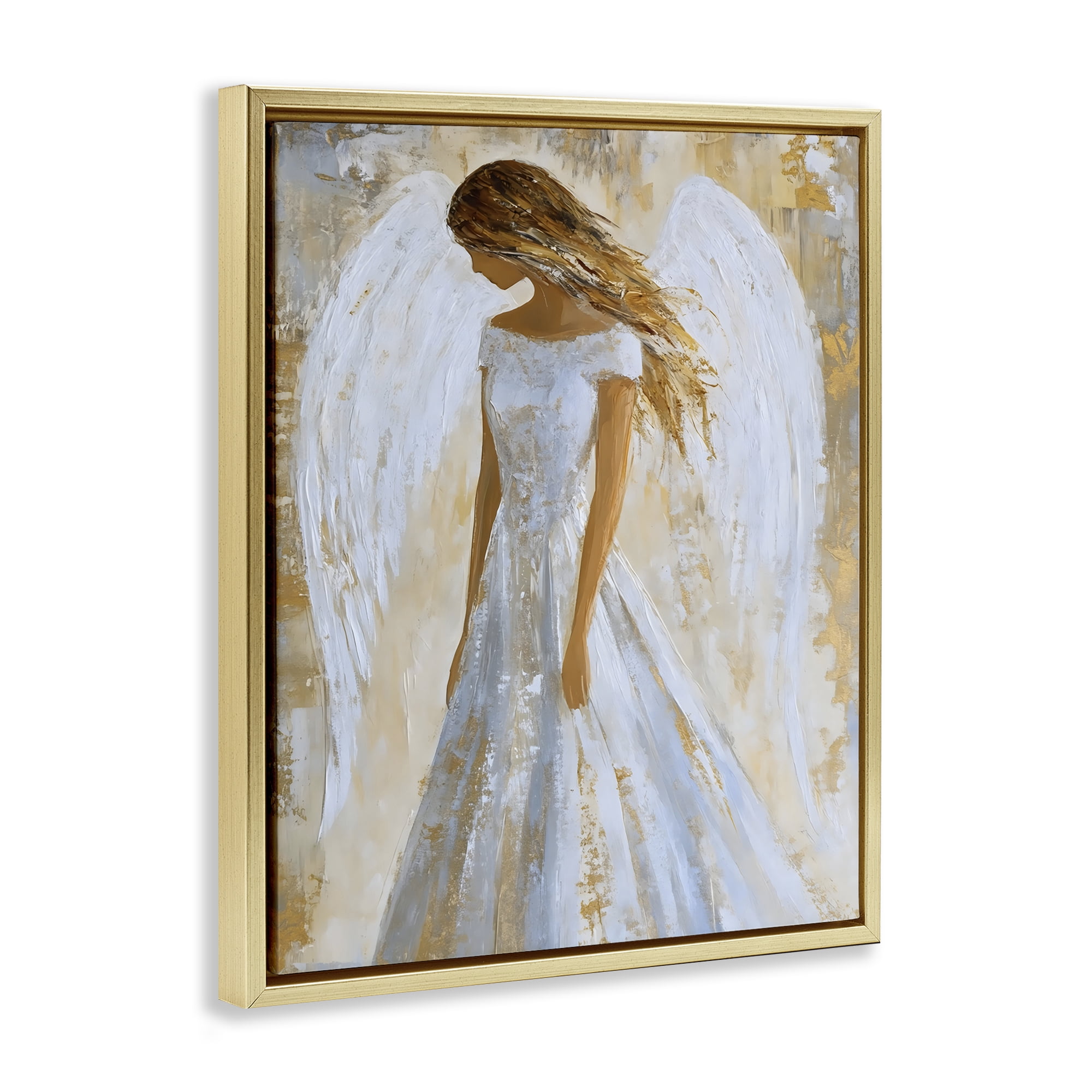 Holy Angel In White Gold Framed Floater Canvas Wall Art, design by Franklyn Gregory