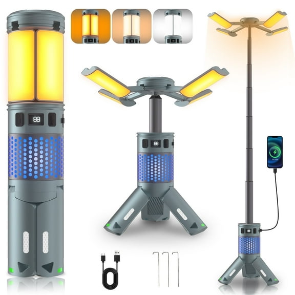 Xecessory Camping Lantern Rechargeable Telescopic, 12000mAh Waterproof LED Flashlight Magnetic Camping Light Camping Essentials, Portable Outdoor Emergency Light for Power Outage