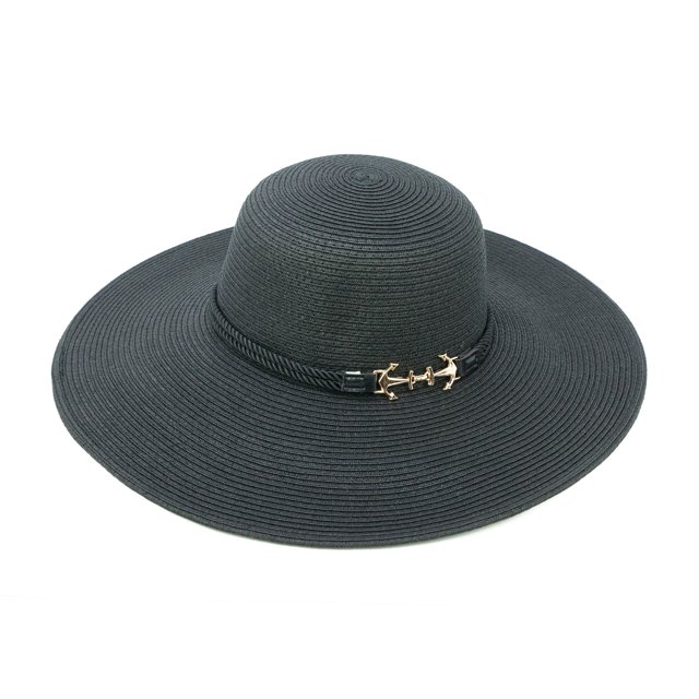 Chicheadwear Womens Fashion Straw Ha W / Banda de cuerda de anclaje - Negro ChicHeadwear Sombrero para el sol