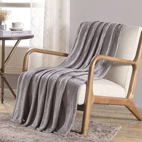 Plazatex Dama Embossed Scroll Pattern Soft & Cozy Throw Blanket - 50x60" Grey