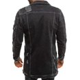 thumbnail image 4 of Chaqueta vaquera larga para hombre Chaqueta de abrigo desgastada de manga larga con bolsillos, 4 of 5