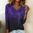 thumbnail image 5 of FASHOFT Long Sleeve Shirts For Women Floral Print V Neck Tops Glitter Print Sparkly Party Crew Neck Formal For Dinner Parties T-Shirt Purple S, 5 of 7